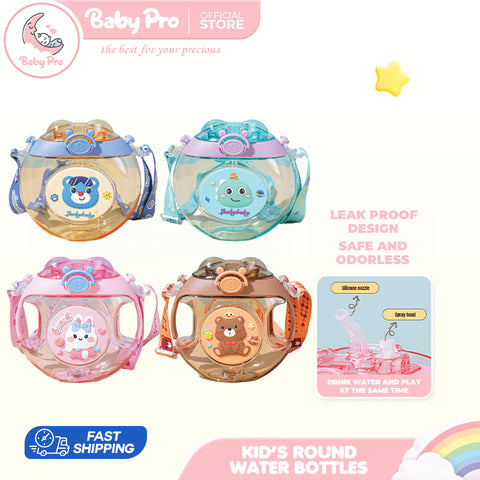 Babyproph Kids 500ML Cute Cartoon Donut Round Cup Spray Water Bottles With Light and Strap Babyproph Kids 500ML Cute Cartoon Donut Round Cup Spray Water Bottles With Light and Strap