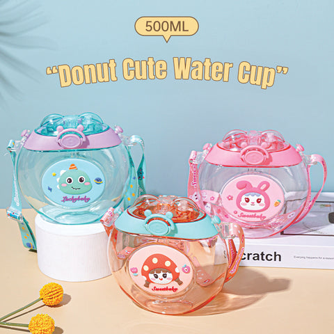 Babyproph Kids 500ML Cute Cartoon Donut Round Cup Spray Water Bottles With Light and Strap Babyproph Kids 500ML Cute Cartoon Donut Round Cup Spray Water Bottles With Light and Strap