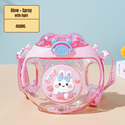 Babyproph Kids 500ML Cute Cartoon Donut Round Cup Spray Water Bottles With Light and Strap Babyproph Kids 500ML Cute Cartoon Donut Round Cup Spray Water Bottles With Light and Strap