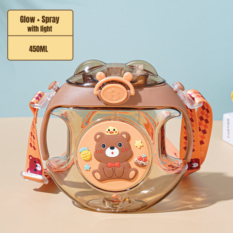 Babyproph Kids 500ML Cute Cartoon Donut Round Cup Spray Water Bottles With Light and Strap Babyproph Kids 500ML Cute Cartoon Donut Round Cup Spray Water Bottles With Light and Strap