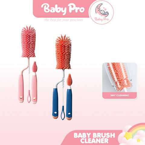 Baby Pro 3 in 1 Rotating Baby Milk Bottle Wash Cleaner Silicone Brush Set