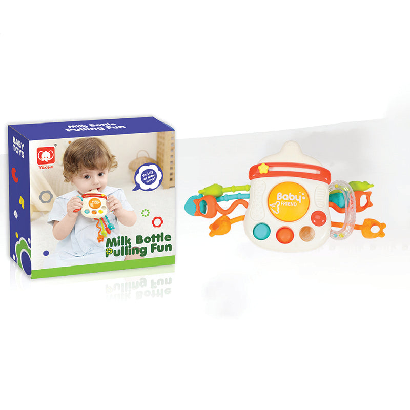 Baby Pro Baby Milk Bottle Shaped Silicone Teether Toys With Silicone Pull String