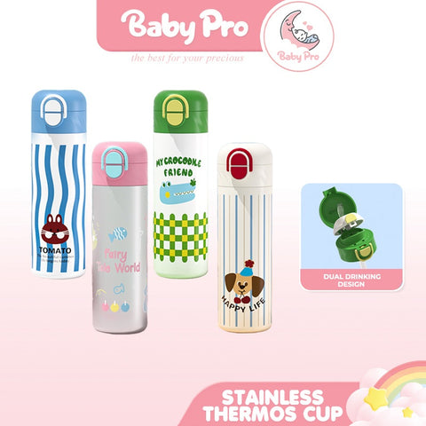 Baby Pro Cute Designs Leakproof Stainless Thermos Cup with Straw & Drinking Port