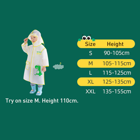 Baby Pro Kids Transparent Raincoat With Cartoon Dinosaur Design