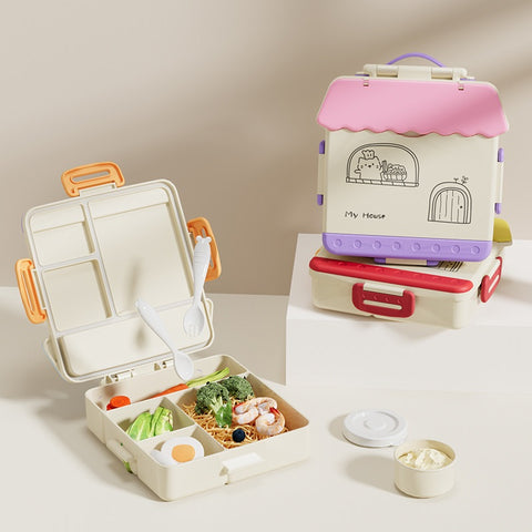 Baby Pro House Shaped Kid's Lunch Box With Spoon, Fork And Sauce Container