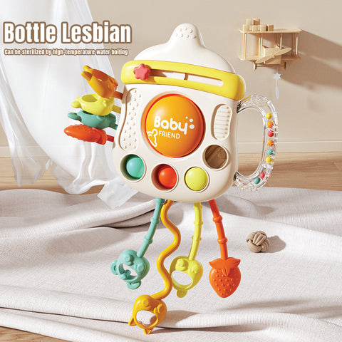 Baby Pro Baby Milk Bottle Shaped Silicone Teether Toys With Silicone Pull String