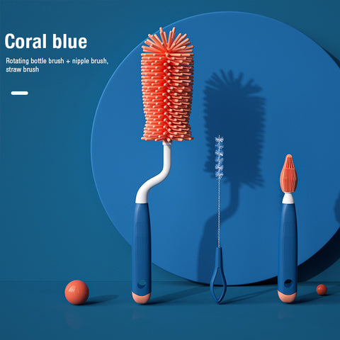 Baby Pro 3 in 1 Rotating Baby Milk Bottle Wash Cleaner Silicone Brush Set