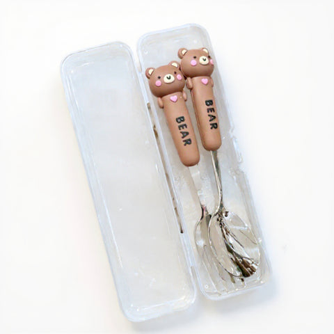 Baby Pro Kids Cute Cartoon Animal 2pcs/Set Spoon Fork Stainless Steel Flatware