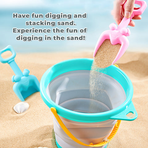Baby Pro Kids Sand Bucket Toys Collapsible Silicone Pail With Scoop