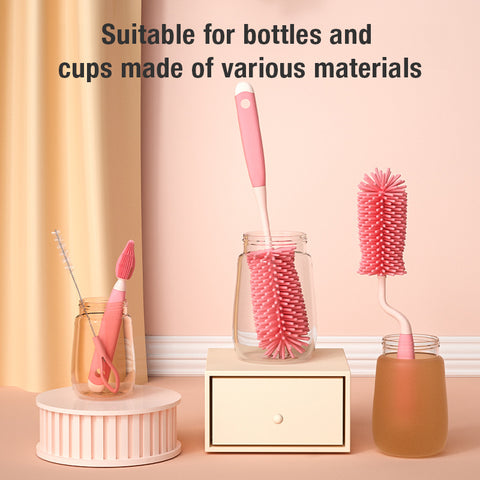 Baby Pro 3 in 1 Rotating Baby Milk Bottle Wash Cleaner Silicone Brush Set