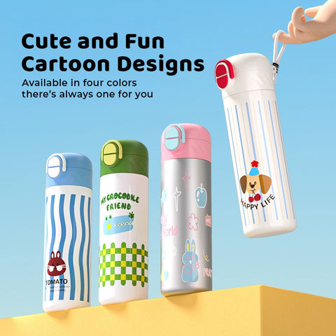 Baby Pro Cute Designs Leakproof Stainless Thermos Cup with Straw & Drinking Port