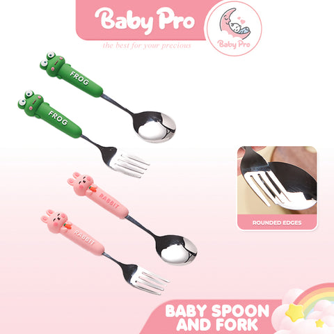 Baby Pro Kids Cute Cartoon Animal 2pcs/Set Spoon Fork Stainless Steel Flatware