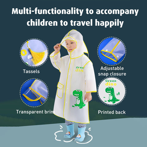 Baby Pro Kids Transparent Raincoat With Cartoon Dinosaur Design