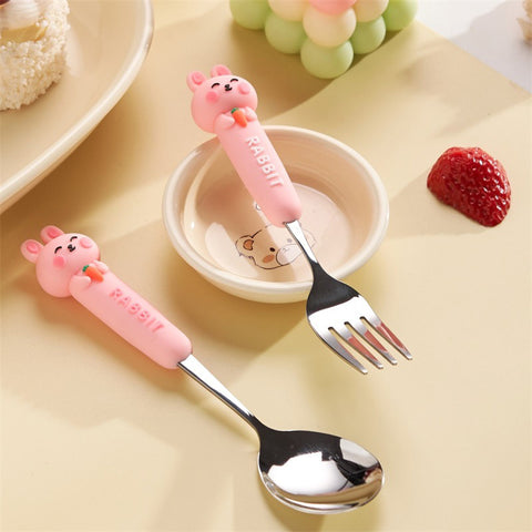 Baby Pro Kids Cute Cartoon Animal 2pcs/Set Spoon Fork Stainless Steel Flatware