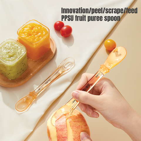 Baby Pro 3in1 Baby Silicone Feeding Spoon With Fruit Peeler Fruit Mud Scraper