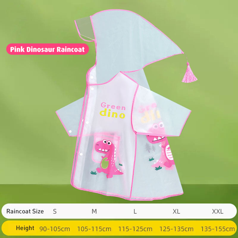 Baby Pro Kids Transparent Raincoat With Cartoon Dinosaur Design