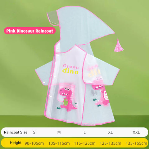 Baby Pro Kids Transparent Raincoat With Cartoon Dinosaur Design