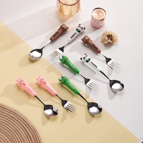 Baby Pro Kids Cute Cartoon Animal 2pcs/Set Spoon Fork Stainless Steel Flatware