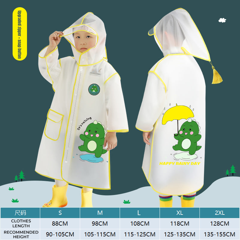 Baby Pro Kids Transparent Raincoat With Cartoon Dinosaur Design