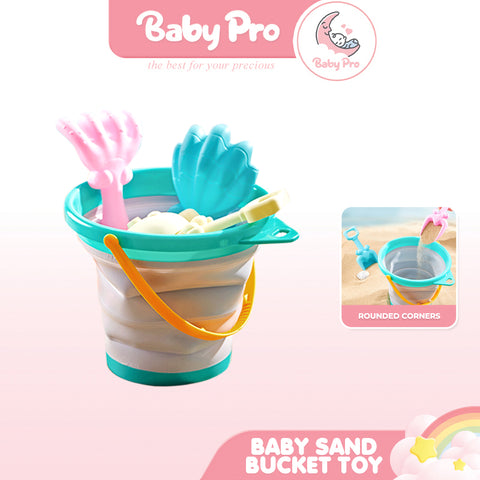 Baby Pro Kids Sand Bucket Toys Collapsible Silicone Pail With Scoop