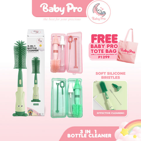Baby Pro 3 in 1 Non-Scratch Baby Milk Bottle Cleaner Silicone Brush Set