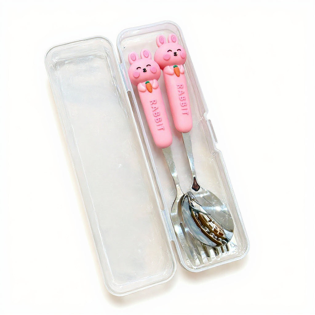 Baby Pro Kids Cute Cartoon Animal 2pcs/Set Spoon Fork Stainless Steel Flatware