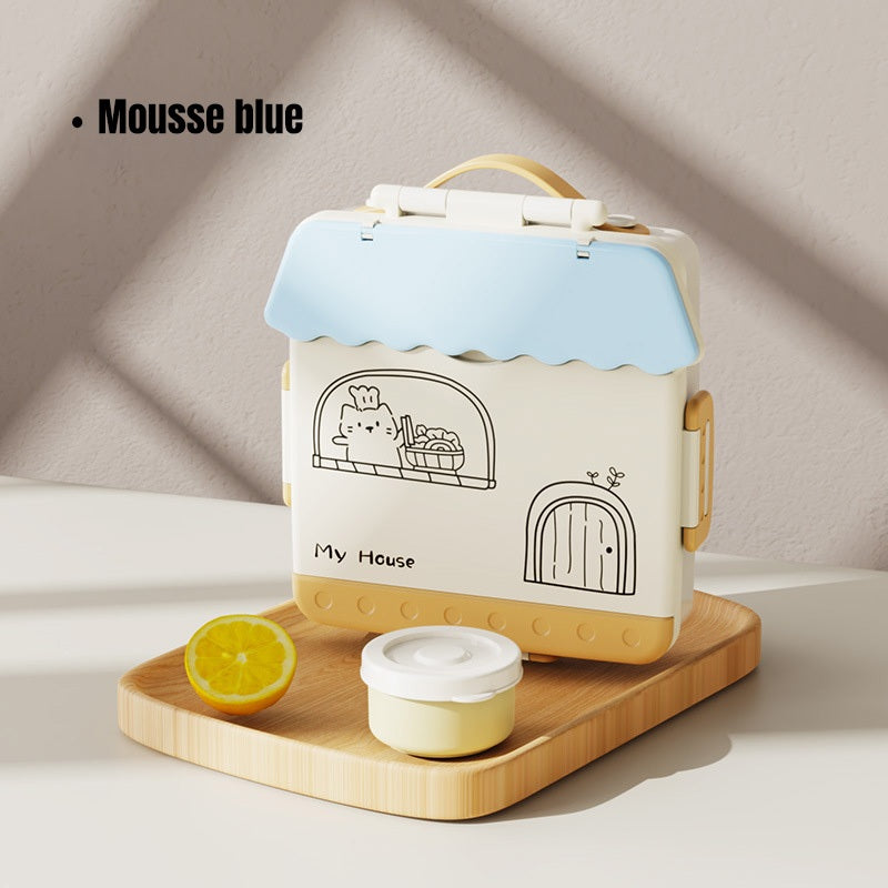 Baby Pro House Shaped Kid's Lunch Box With Spoon, Fork And Sauce Container