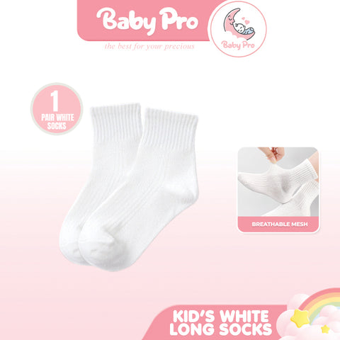 Baby Pro 1 Pair Kids Breathable Mesh White Mid-Crew School Socks