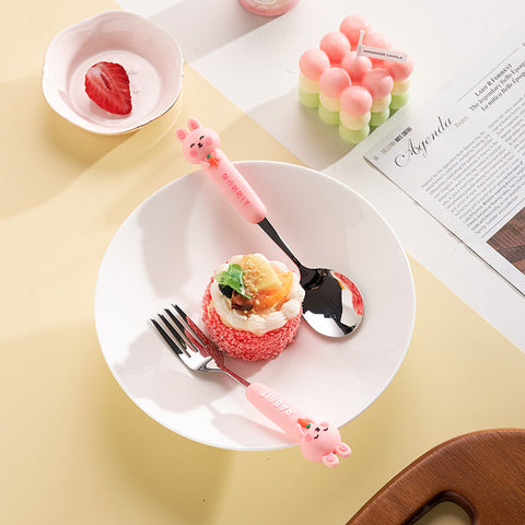 Baby Pro Kids Cute Cartoon Animal 2pcs/Set Spoon Fork Stainless Steel Flatware