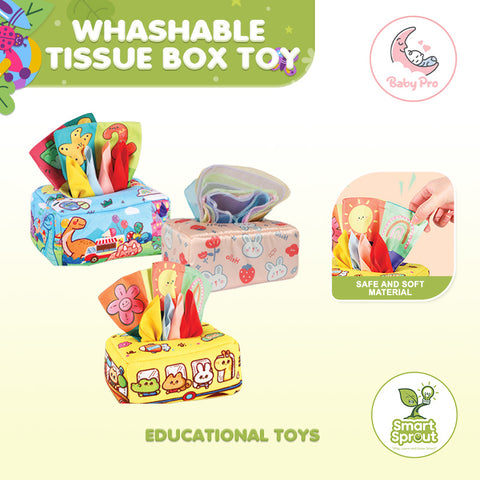 Smart Sprout Baby Washable Cloth Tissue Box Toys With Rattle Sounds Early Educational Toys