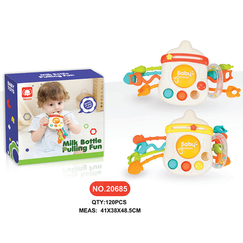 Baby Pro Baby Milk Bottle Shaped Silicone Teether Toys With Silicone Pull String