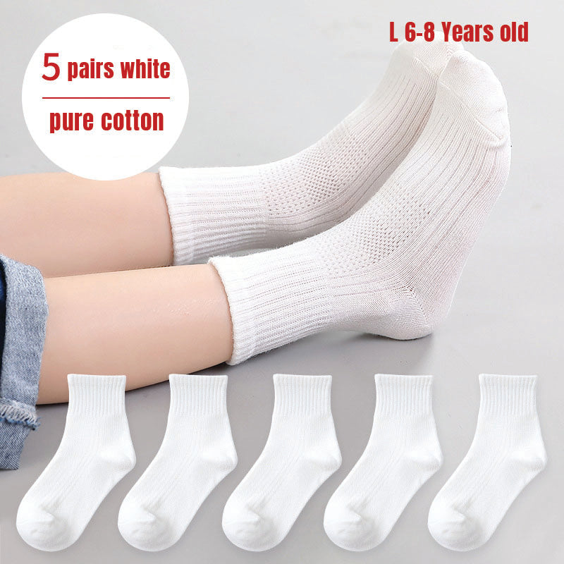 Babyproph 5 Pairs Kids Breathable Mesh White Mid-Crew School Socks