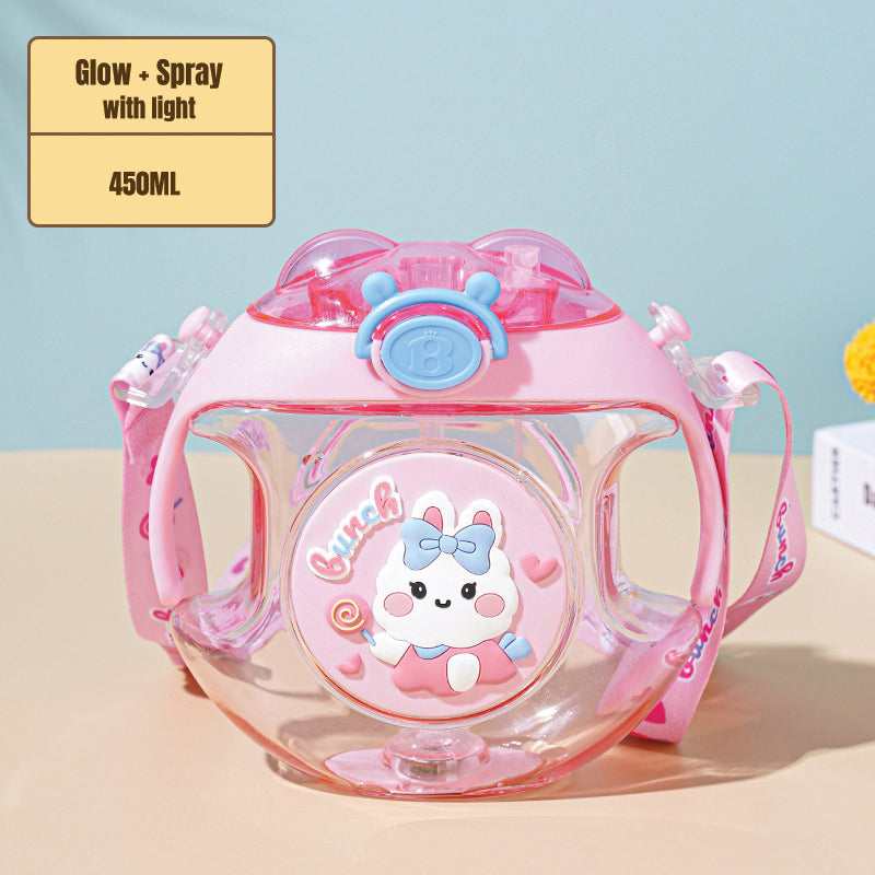 Babyproph Kids 500ML Cute Cartoon Donut Round Cup Spray Water Bottles With Light and Strap