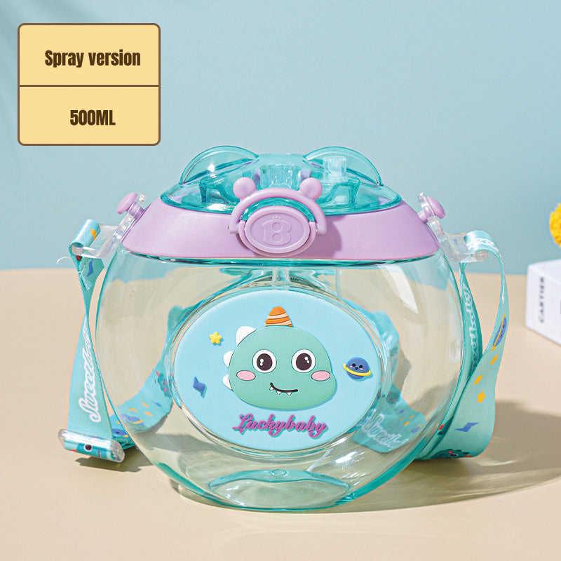 Babyproph Kids 500ML Cute Cartoon Donut Round Cup Spray Water Bottles With Light and Strap