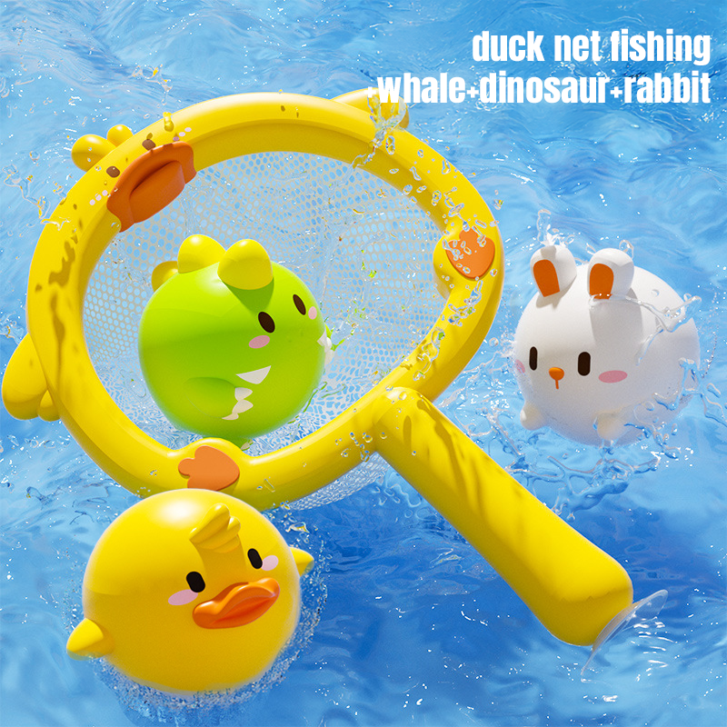 Babyproph Baby Rubber Net Fishing Toy With Luminous Floating Animals Bath Time Playset
