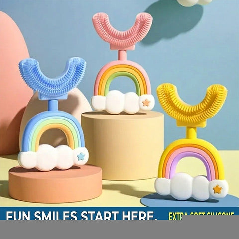 Baby Pro Silicone Kid's U-shape Rainbow Toothbrush Soft And Gentle Cleaning