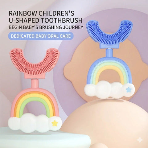 Baby Pro Silicone Kid's U-shape Rainbow Toothbrush Soft And Gentle Cleaning