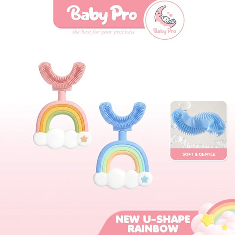 Baby Pro Silicone Kid's U-shape Rainbow Toothbrush Soft And Gentle Cleaning